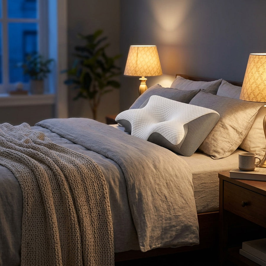 Halsa Align neck pillow in a bedroom